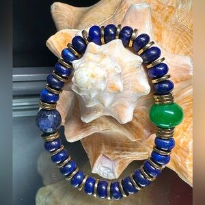 LAPIS LAZULI + EMERALD JADE NATURAL STONES BRACELET size 7”